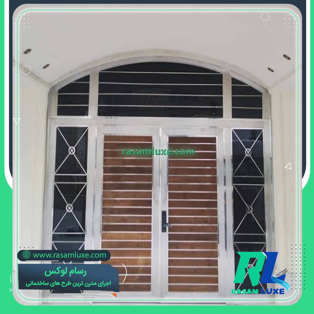 قیمت درب استیل و چوب ورودی لابی عمارت