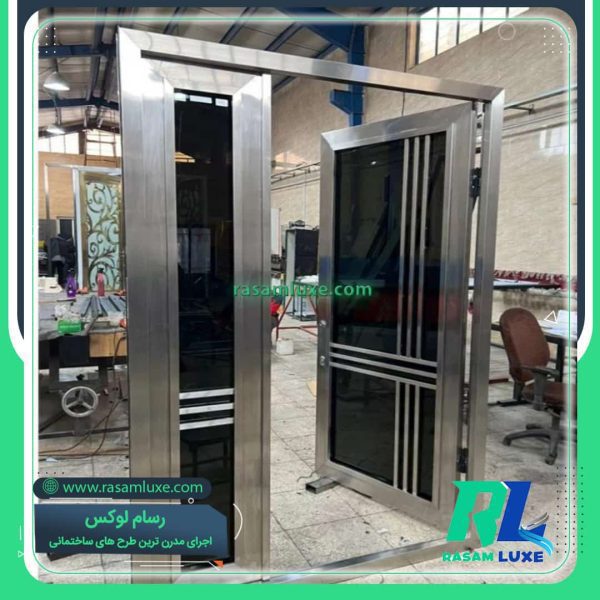 قیمت درب استیل ورودی نقره ای دولنگه ضد سرقت تهران