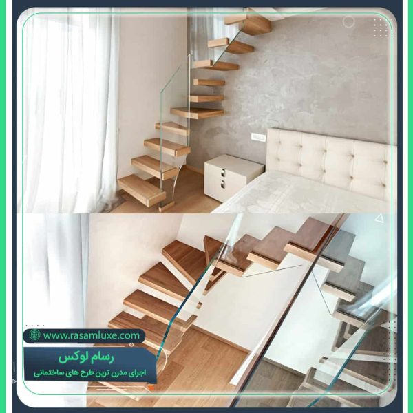 پله دوبلکس معلق با نرده شیشه