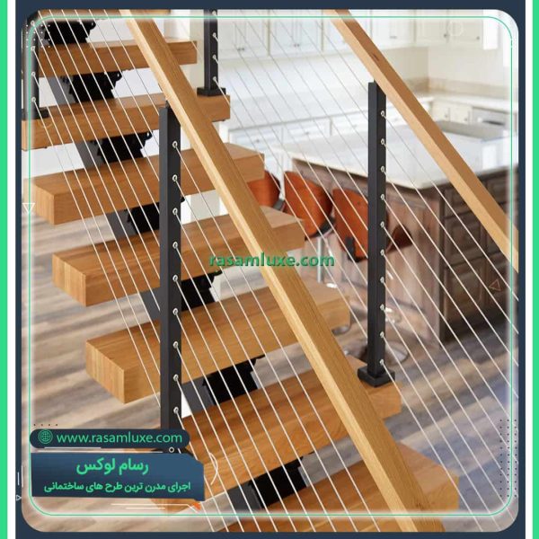 نرده کابلی هندریل چوبی