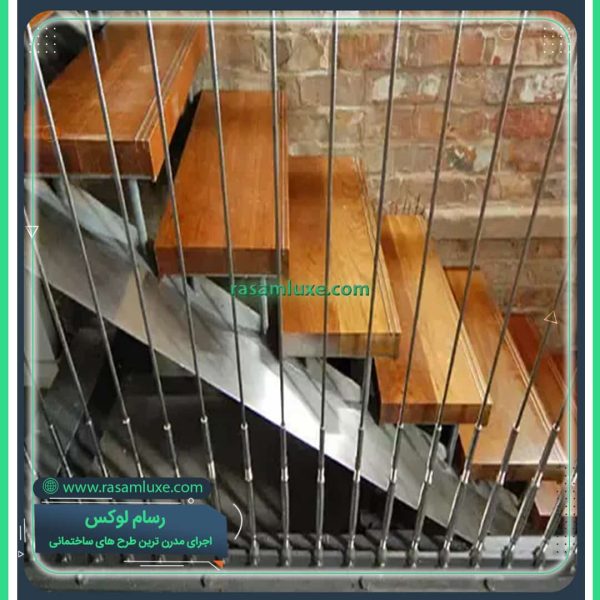 یراق آلات نرده کابلی عمودی استیل راه پله اکسپوز چوبی