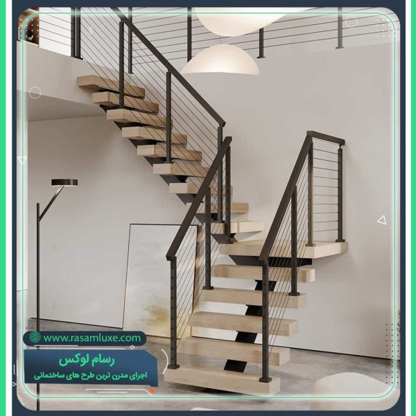 راه پله دوبلکس چوبی تک محور آهنی