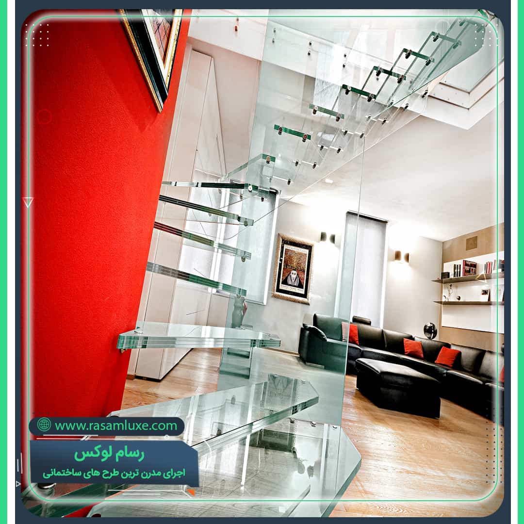 اجرای راه پله شیشه ای رسام لوکس